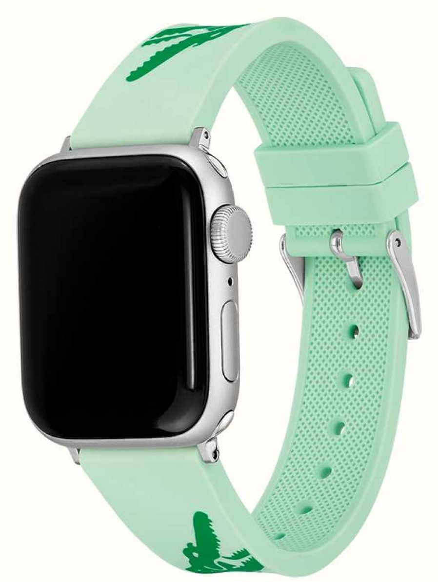 Men'S Lacoste | Lacoste Apple Watch Strap (38/40Mm) Crocodile Print Green Silicone