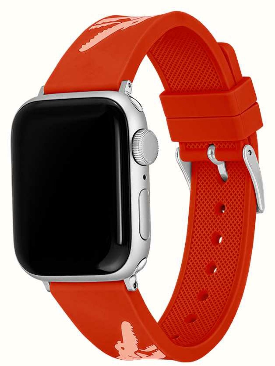 Men'S Lacoste | Lacoste Apple Watch Strap (38/40Mm) Crocodile Print Orange Silicone