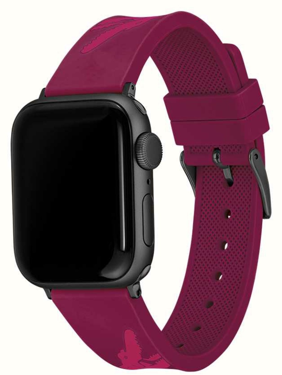 Men'S Lacoste | Lacoste Apple Watch Strap (38/40Mm) Crocodile Print Burgundy Silicone