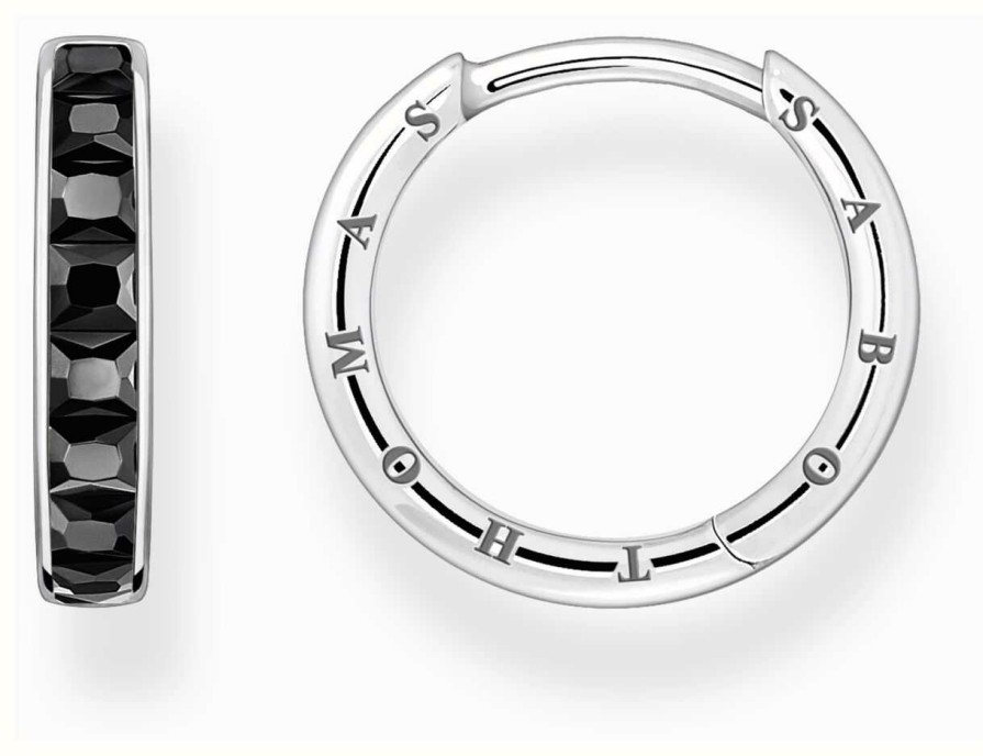 Jewelry Thomas Sabo Jewellery | Thomas Sabo Hoop Earrings | Sterling Silver | Black Zirconia | Pave