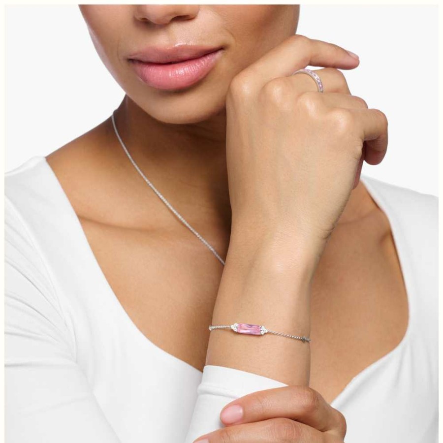 Jewelry Thomas Sabo Jewellery | Thomas Sabo Bracelet | Sterling Silver | Pink And White Crystals | 19Cm