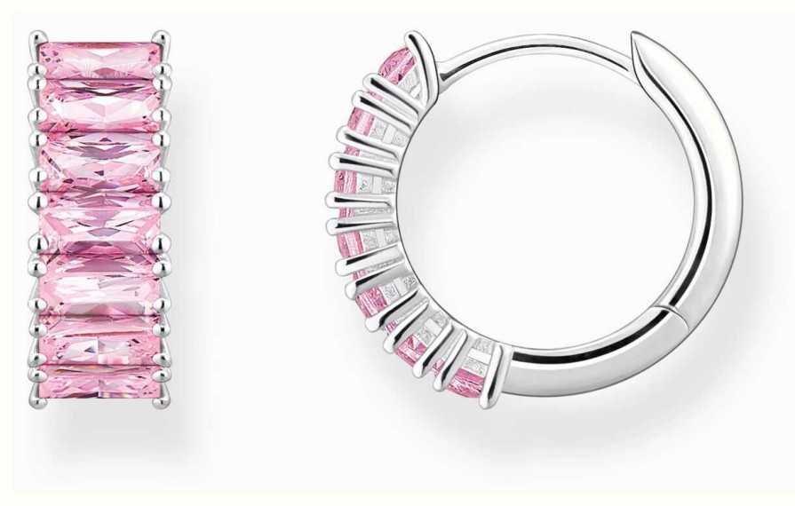 Jewelry Thomas Sabo Jewellery | Thomas Sabo Hoop Earrings | Sterling Silver | Pave Pink Baguette Zirconia