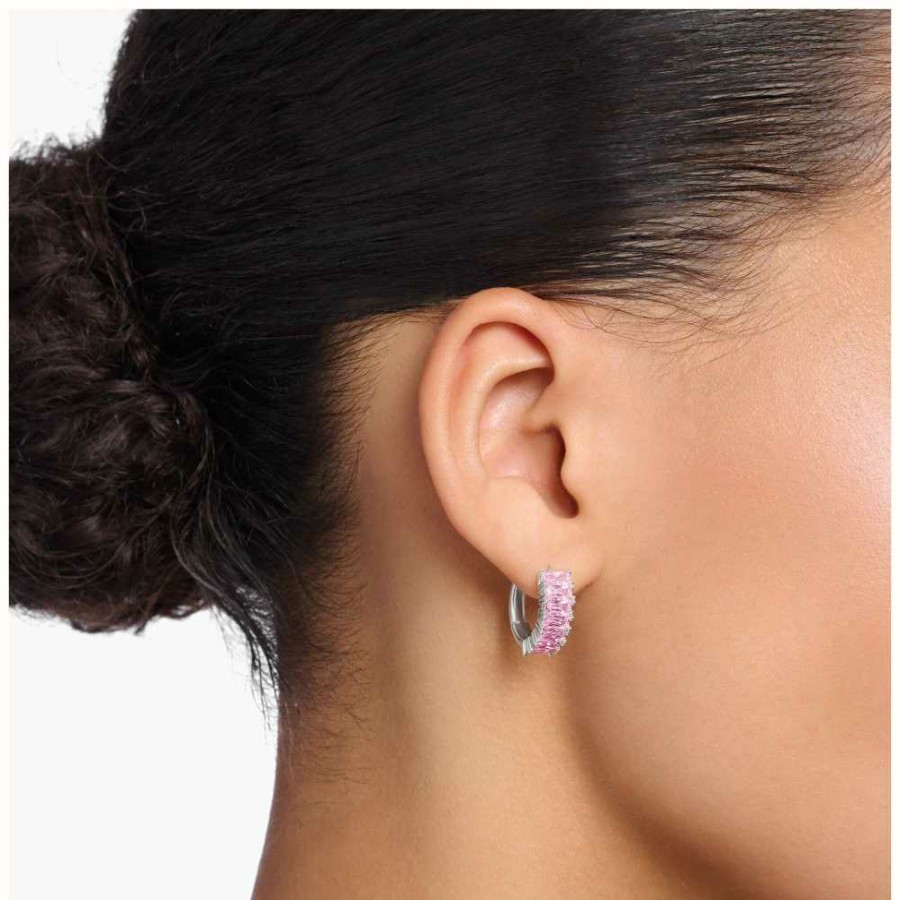 Jewelry Thomas Sabo Jewellery | Thomas Sabo Hoop Earrings | Sterling Silver | Pave Pink Baguette Zirconia