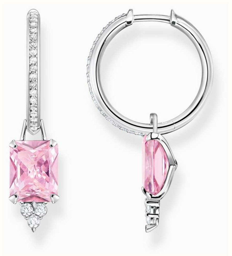 Jewelry Thomas Sabo Jewellery | Thomas Sabo Hoop Earrings With Charms | Sterling Silver | Pink And White Crystals