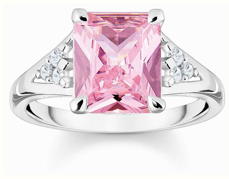 Jewelry Thomas Sabo Jewellery | Thomas Sabo Pink Crystal Ring | Sterling Silver | Eu 54 Uk N