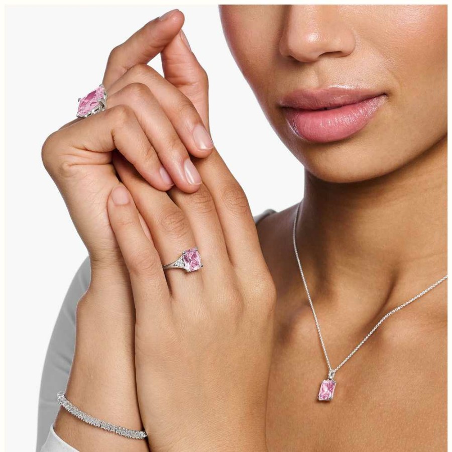 Jewelry Thomas Sabo Jewellery | Thomas Sabo Pink Crystal Ring | Sterling Silver | Eu 54 Uk N