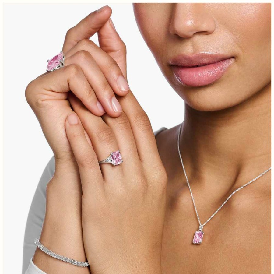 Jewelry Thomas Sabo Jewellery | Thomas Sabo Pink Crystal Ring | Sterling Silver | Eu 56 Uk P