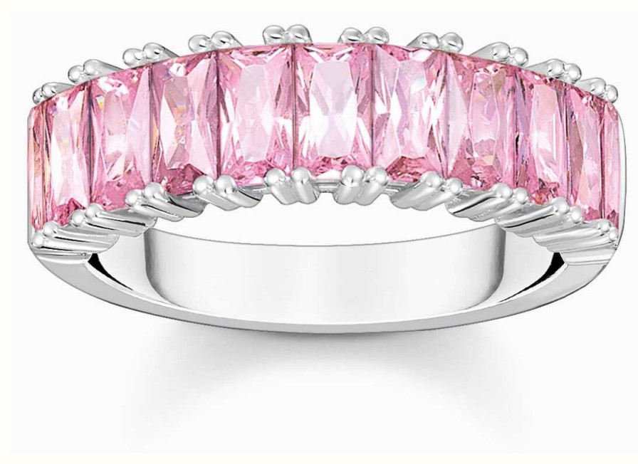 Jewelry Thomas Sabo Jewellery | Thomas Sabo Pink Baguette Pave Ring | Sterling Silver | Eu 54 Uk N