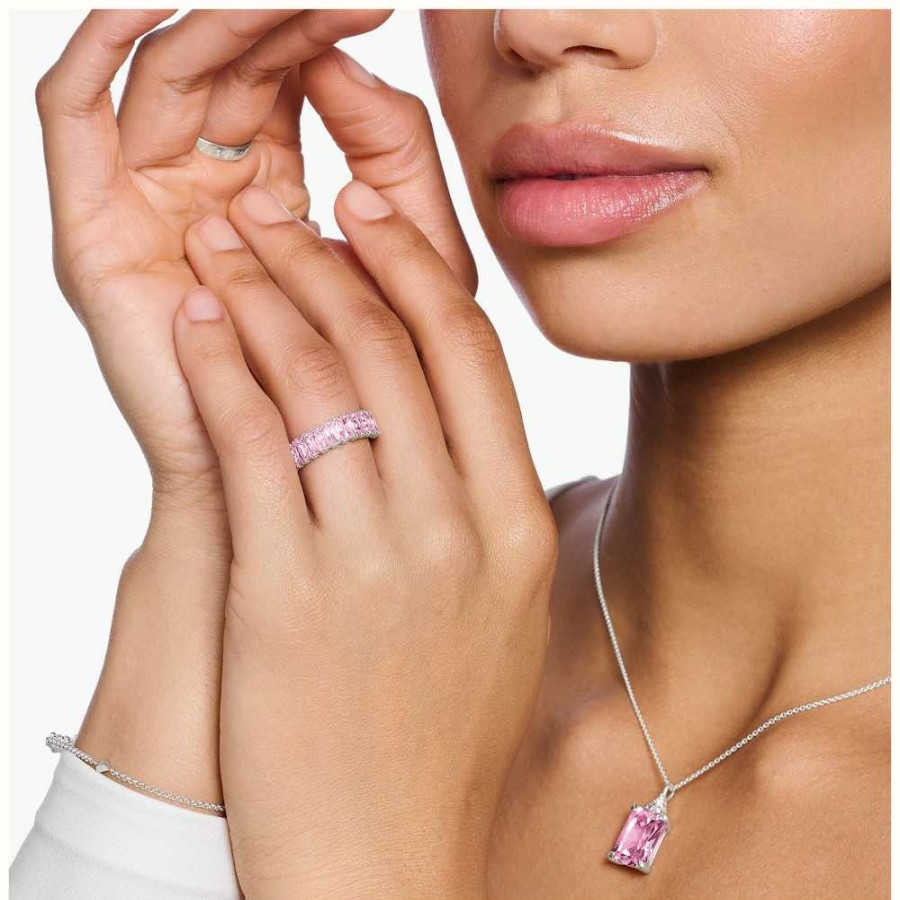 Jewelry Thomas Sabo Jewellery | Thomas Sabo Pink Baguette Pave Ring | Sterling Silver | Eu 54 Uk N