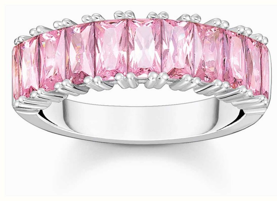 Jewelry Thomas Sabo Jewellery | Thomas Sabo Pink Baguette Pave Ring | Sterling Silver | Pink Cubic Zirconia | Eu 56 Uk P