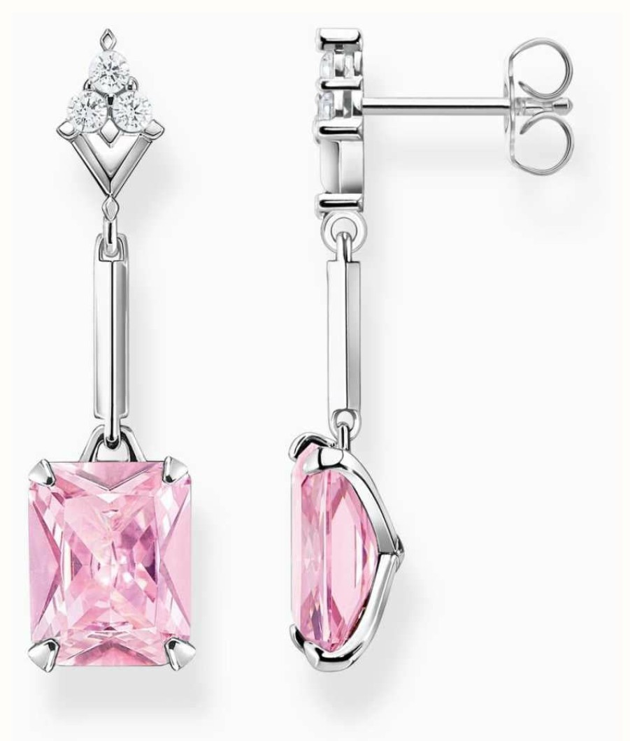 Jewelry Thomas Sabo Jewellery | Thomas Sabo Drop Stud Earrings | Sterling Silver | Pink Crystal