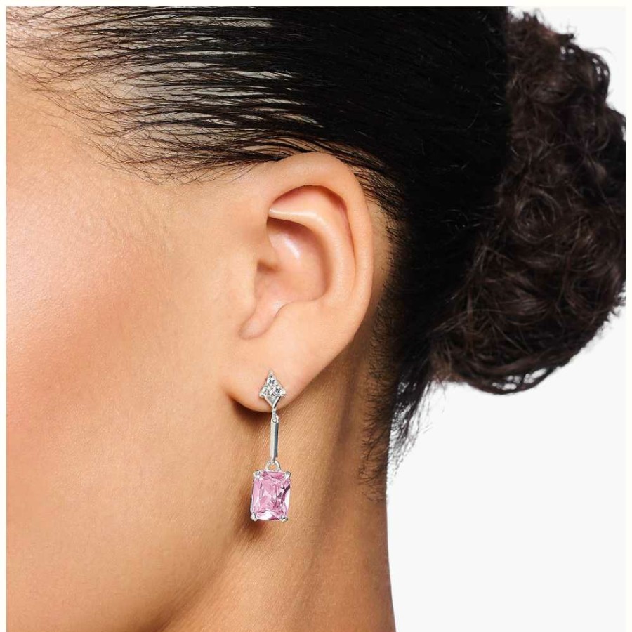 Jewelry Thomas Sabo Jewellery | Thomas Sabo Drop Stud Earrings | Sterling Silver | Pink Crystal