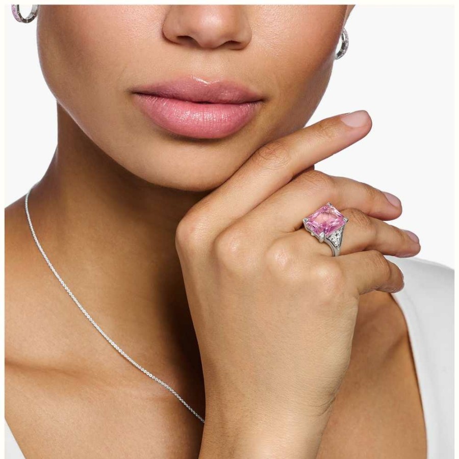 Jewelry Thomas Sabo Jewellery | Thomas Sabo Pink Crystal Ring | Sterling Silver | Eu 58 Uk Q