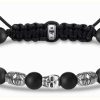 Jewelry Thomas Sabo Jewellery | Thomas Sabo Macrame Style Drawstring Bracelet | Sterling Silver | Obsidian Beads| Skulls