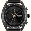 Men'S BOSS | Boss Men'S Centre Court | Black Chronograph Dial | Black Leather Strap