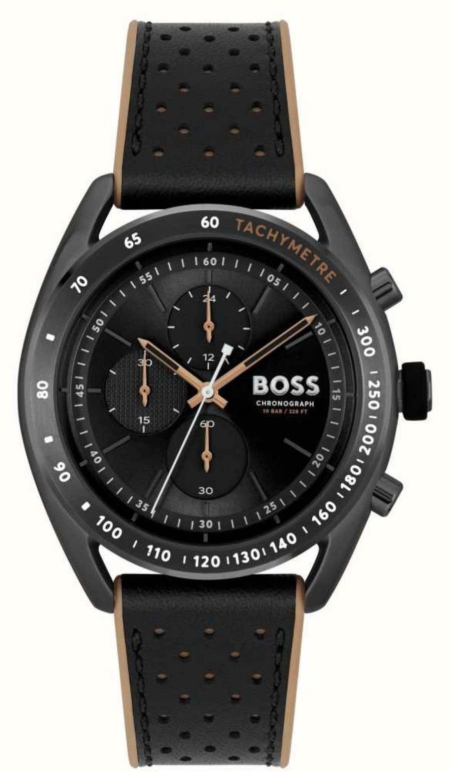 Men'S BOSS | Boss Men'S Centre Court | Black Chronograph Dial | Black Leather Strap