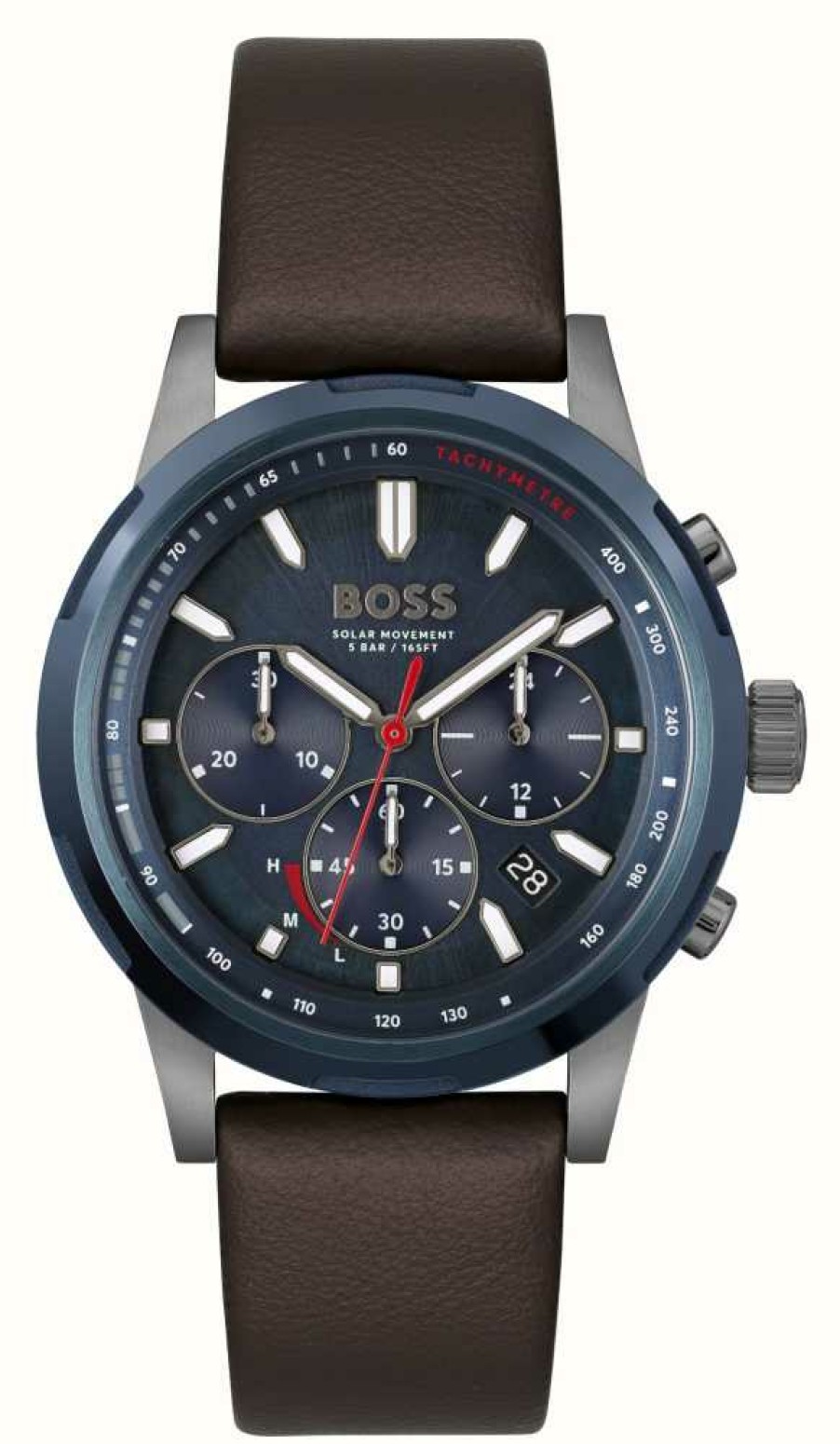 Men'S BOSS | Boss Men'S Solgrade Solar Powered | Blue Chronograph Dial | Brown Leather Strap