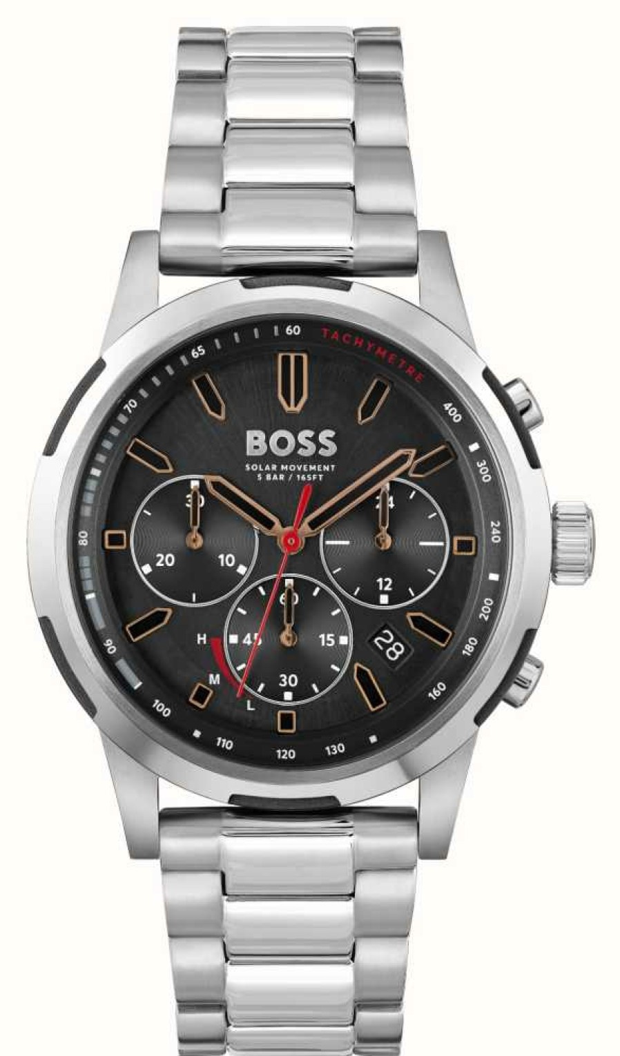 Men'S BOSS | Boss Men'S Solgrade Solar Powered | Black Chronograph Dial | Stainless Steel Bracelet