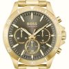 Men'S BOSS | Boss Men'S Troper | Khaki Chronograph Dial | Gold Stainless Steel Bracelet