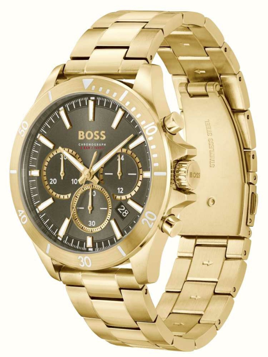 Men'S BOSS | Boss Men'S Troper | Khaki Chronograph Dial | Gold Stainless Steel Bracelet