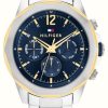 Men'S Tommy Hilfiger | Tommy Hilfiger Men'S | Blue Dial | Two-Tone Bezel | Stainless Steel Bracelet