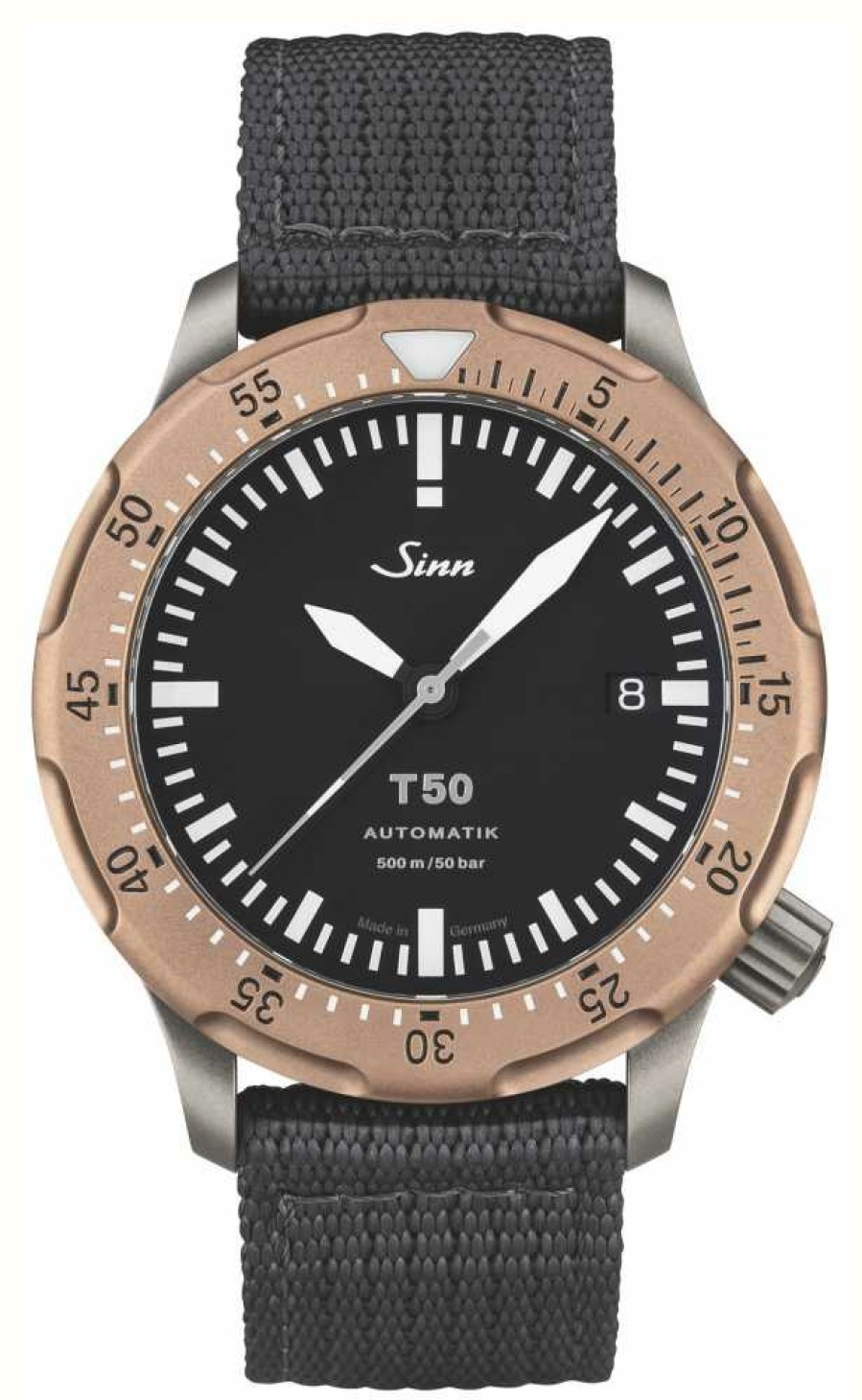 Men'S Sinn | Sinn T50 Gbdr Titanium (Goldbronze 125 Bezel) Black Textile Strap