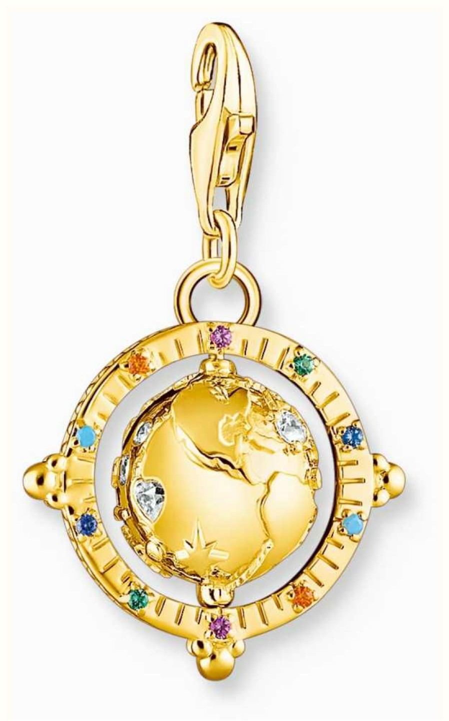 Jewelry Thomas Sabo Jewellery | Thomas Sabo Globe Pendant Charm | Gold-Plated Sterling Silver | Crystal Set