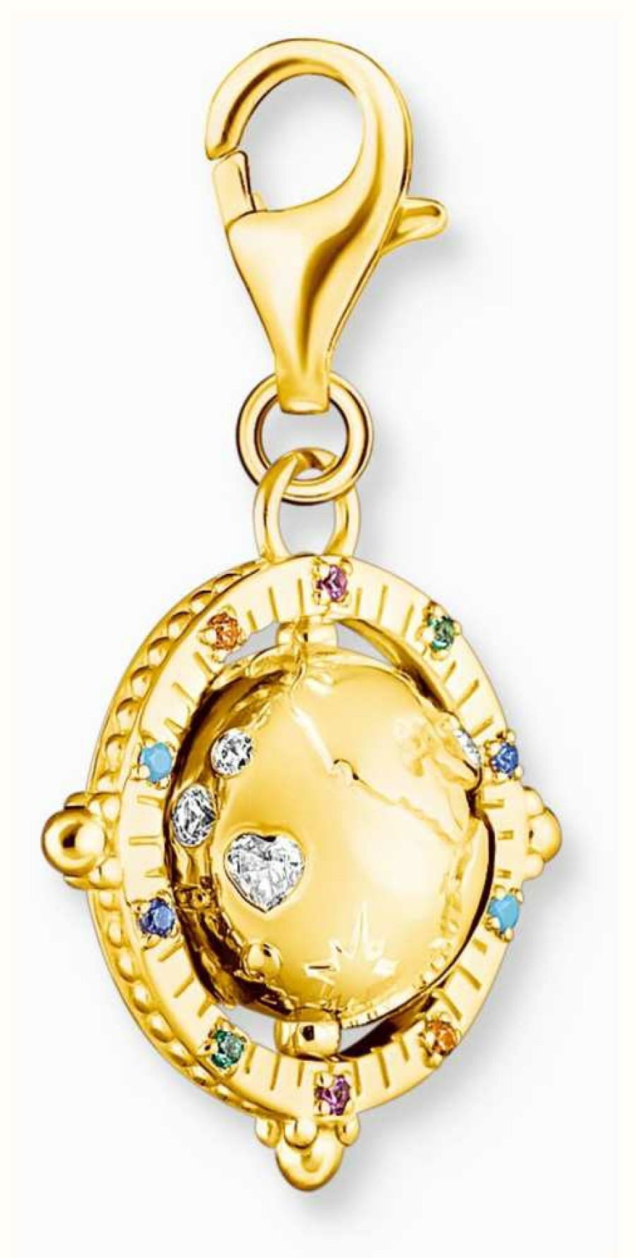 Jewelry Thomas Sabo Jewellery | Thomas Sabo Globe Pendant Charm | Gold-Plated Sterling Silver | Crystal Set