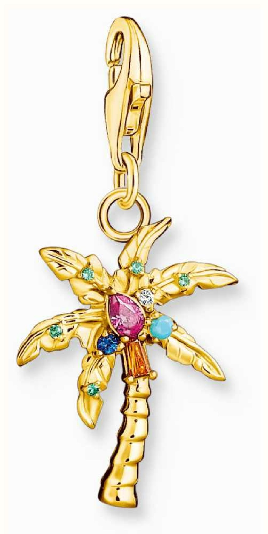 Jewelry Thomas Sabo Jewellery | Thomas Sabo Palm Tree Charm Pendant | Gold-Plated Sterling Silver | Multicoloured Crystals