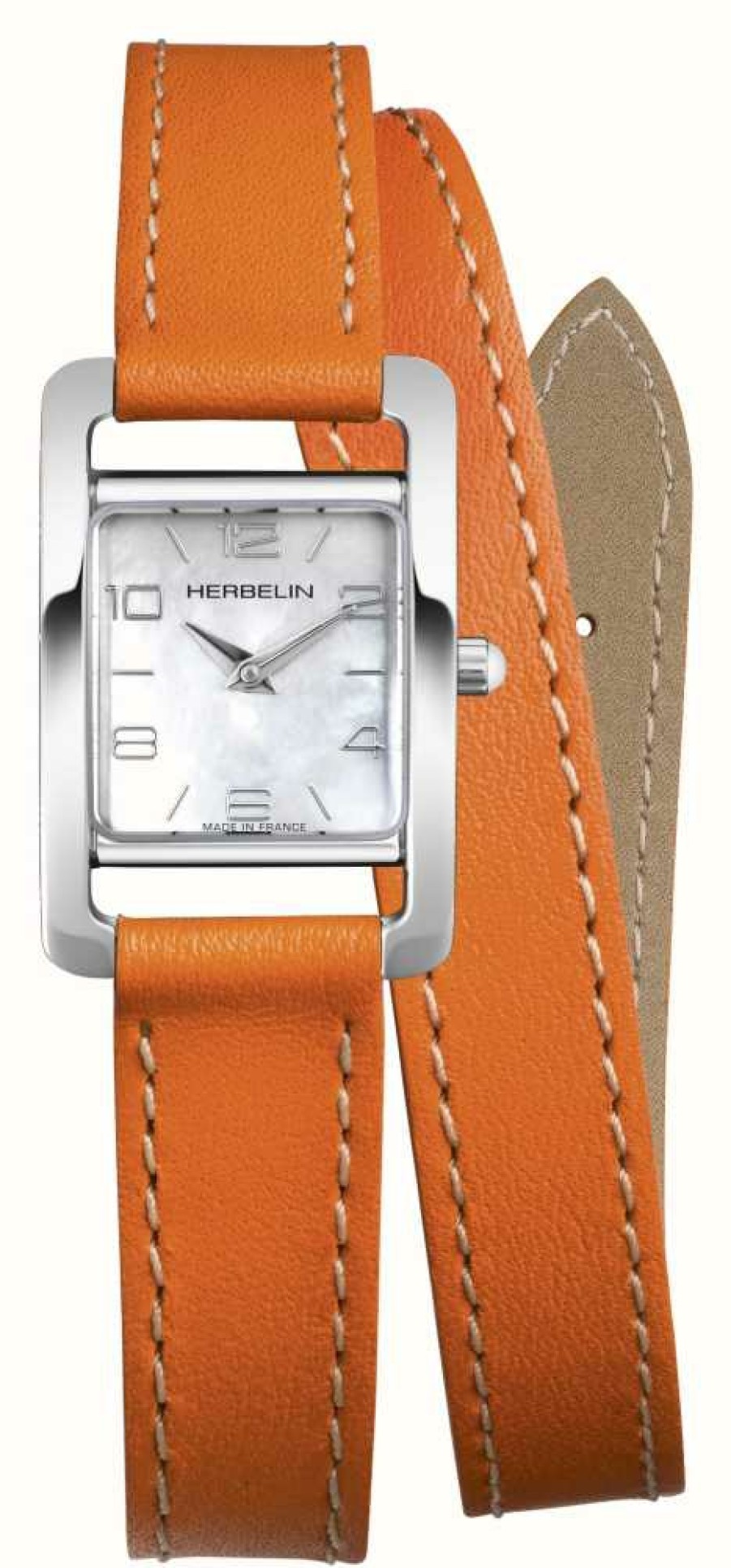 Women'S Herbelin | Herbelin V Avenue | Mother-Of-Pearl Dial | Orange Leather Strap