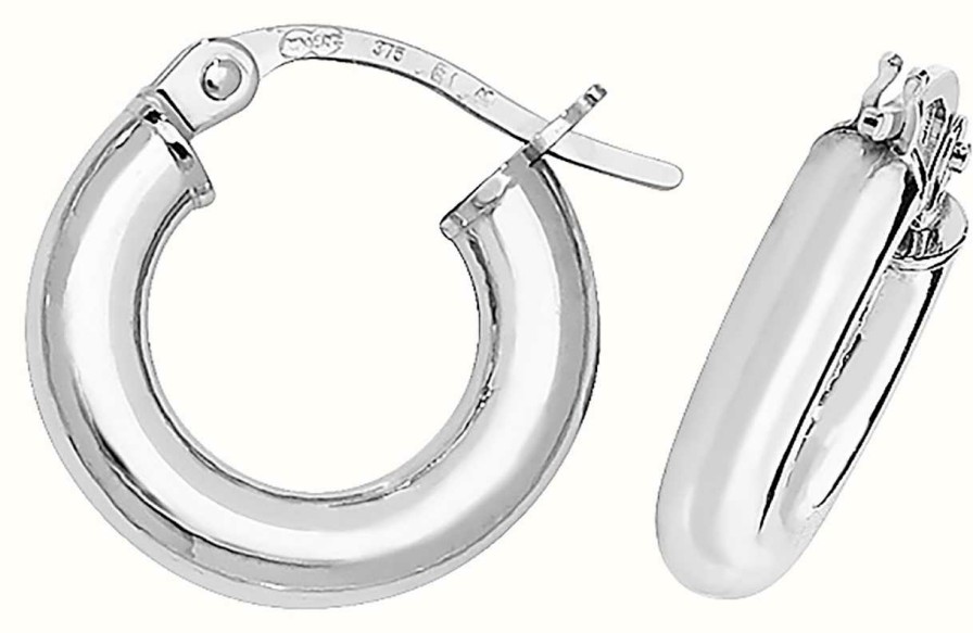 Jewelry James Moore | James Moore Th 9Ct White Gold 8Mm Round Tube Hoop Earrings