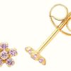 Jewelry James Moore | James Moore Th 9Ct Yellow Gold Pink Cubic Zirconia Mini Flower Stud Earrings