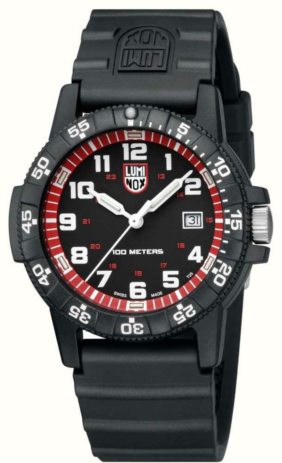 Men'S Luminox | Luminox Sea Turtle Giant 0320 Series | Red Bezel | Black Strap