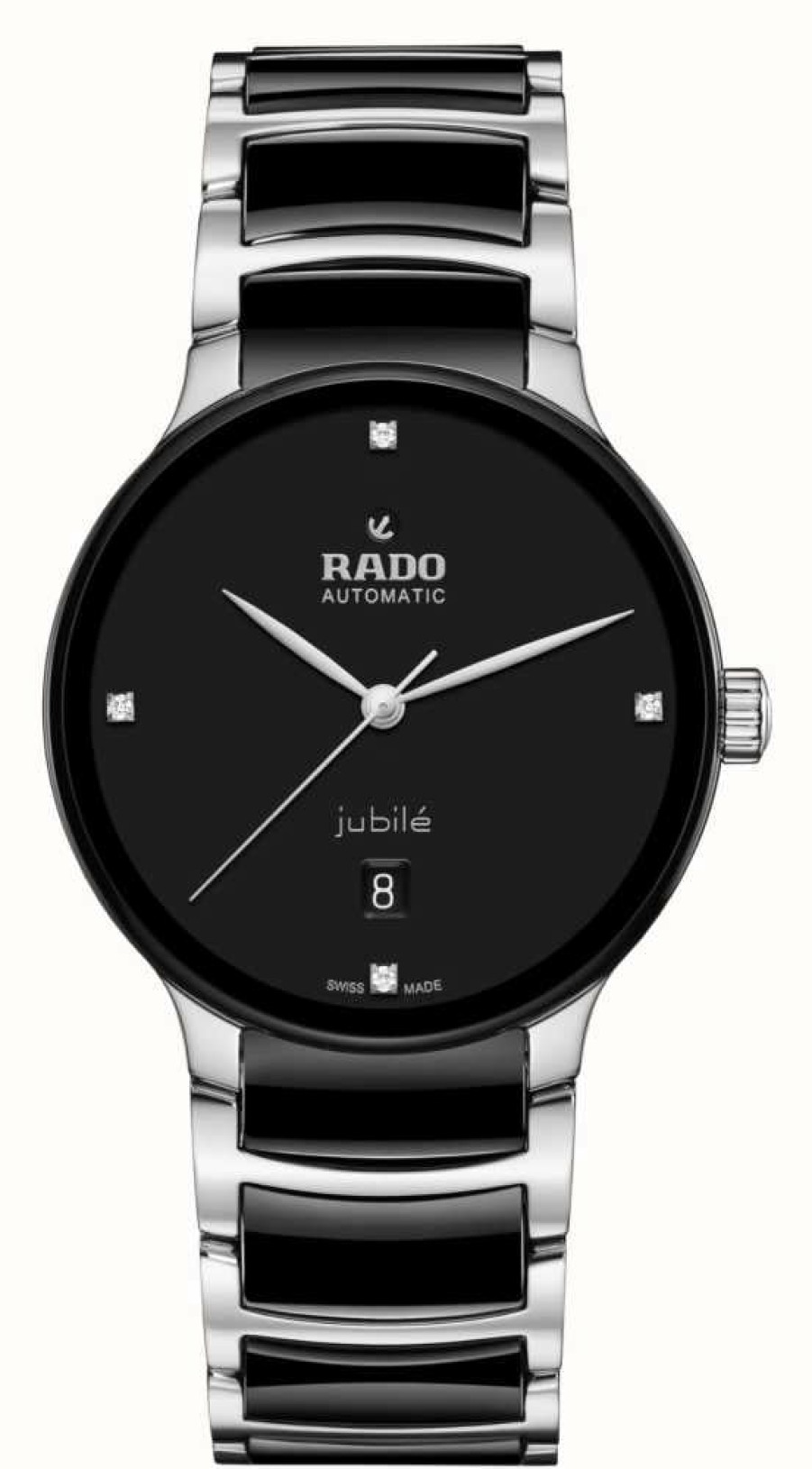 Men'S RADO | Rado Centrix Diamonds Automatic (39.5Mm) Black Dial / Black High-Tech Ceramic & Stainless Steel