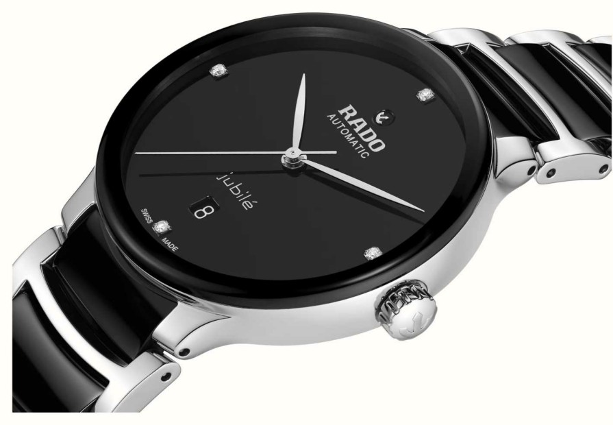 Men'S RADO | Rado Centrix Diamonds Automatic (39.5Mm) Black Dial / Black High-Tech Ceramic & Stainless Steel