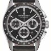 Men'S Hamilton | Hamilton Jazzmaster Performer Auto Chrono (42Mm) Black Leather