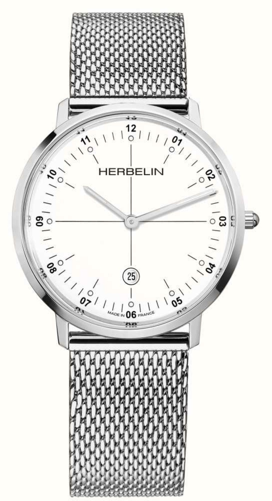 Men'S Herbelin | Herbelin City (39Mm) White Dial / Stainless Steel Mesh