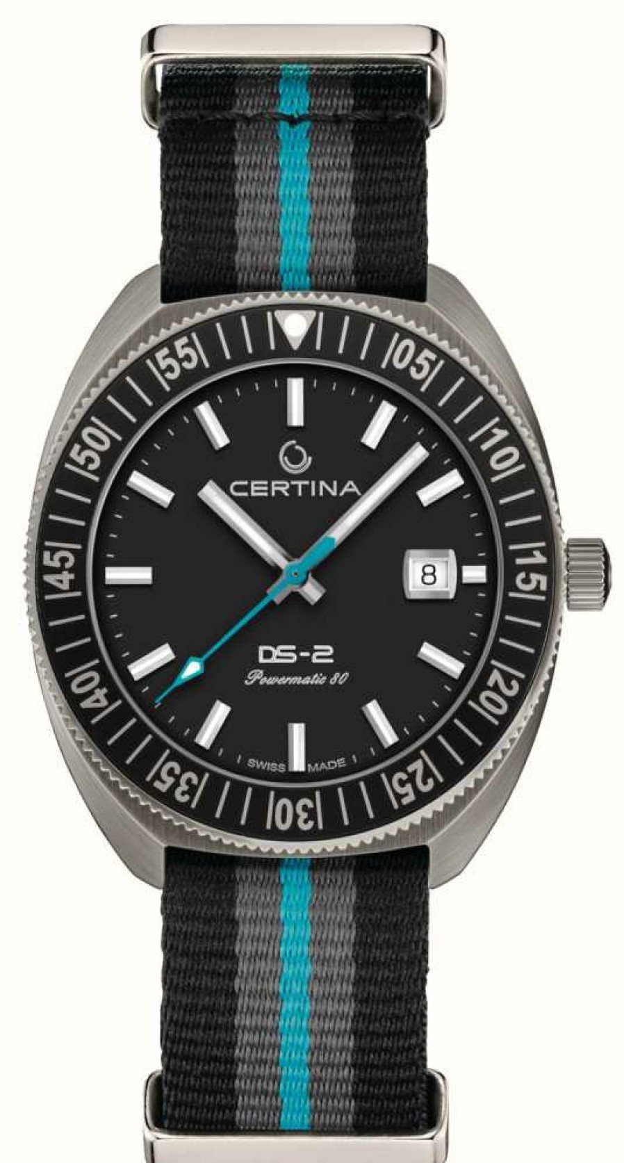 Men'S Certina | Certina Ds-2 | Automatic | Black Dial | Striped Fabric Strap