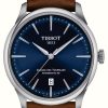 Men'S Tissot | Tissot Chemin Des Tourelles | Powermatic 80 | Blue Dial | Brown Leather Strap