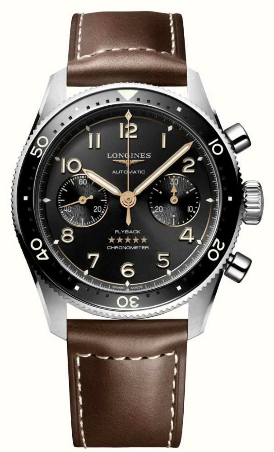 Men'S LONGINES | Longines Spirit Flyback Auto Chronometer (42Mm) Brown Leather