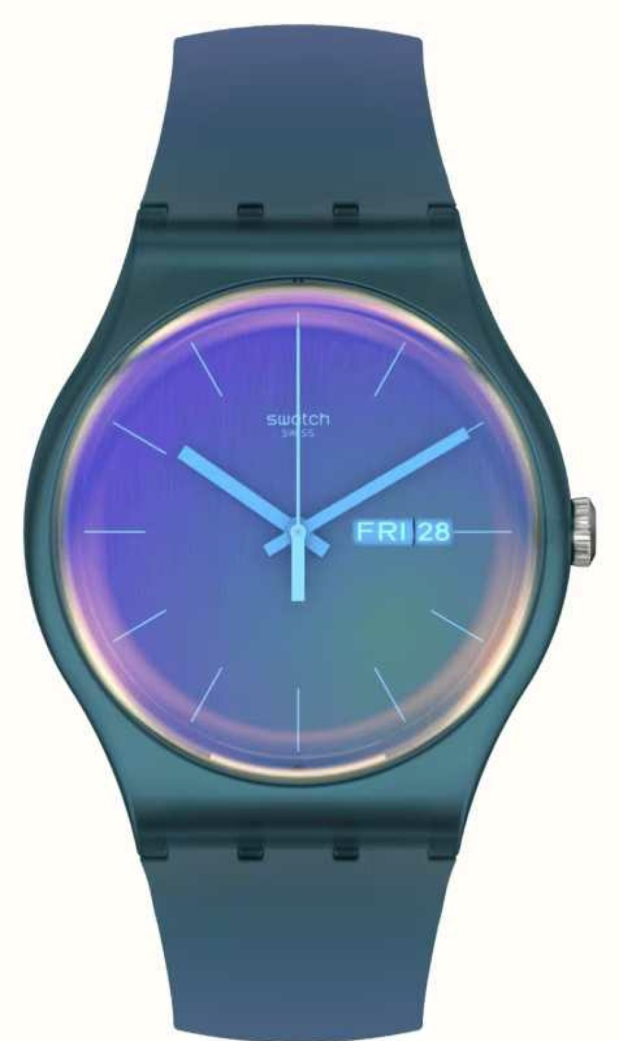 Men'S Swatch | Swatch Fade To Pink | Solar Spectrum Dial | Pink Green Gradient Silicone Strap