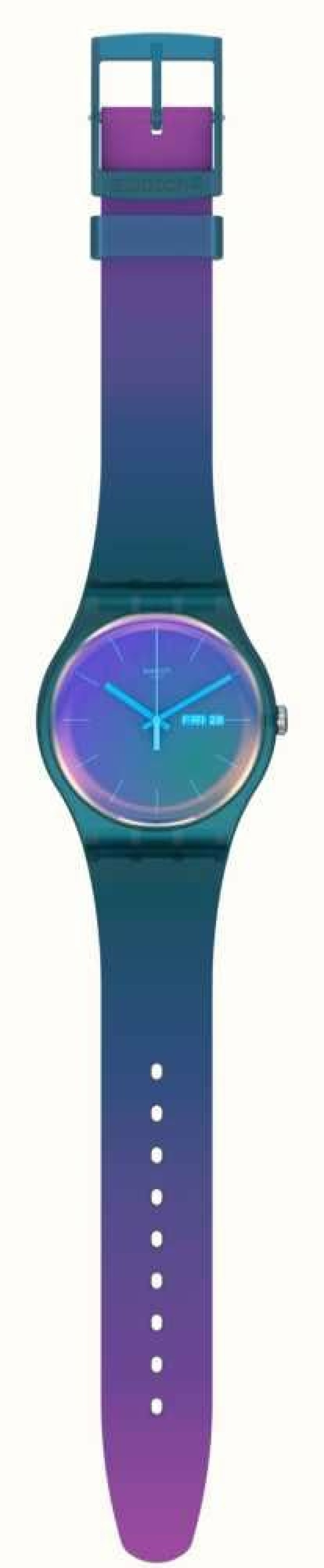 Men'S Swatch | Swatch Fade To Pink | Solar Spectrum Dial | Pink Green Gradient Silicone Strap