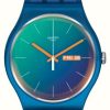 Men'S Swatch | Swatch Fade To Teal | Teal Dial | Green Blue Silicone Strap