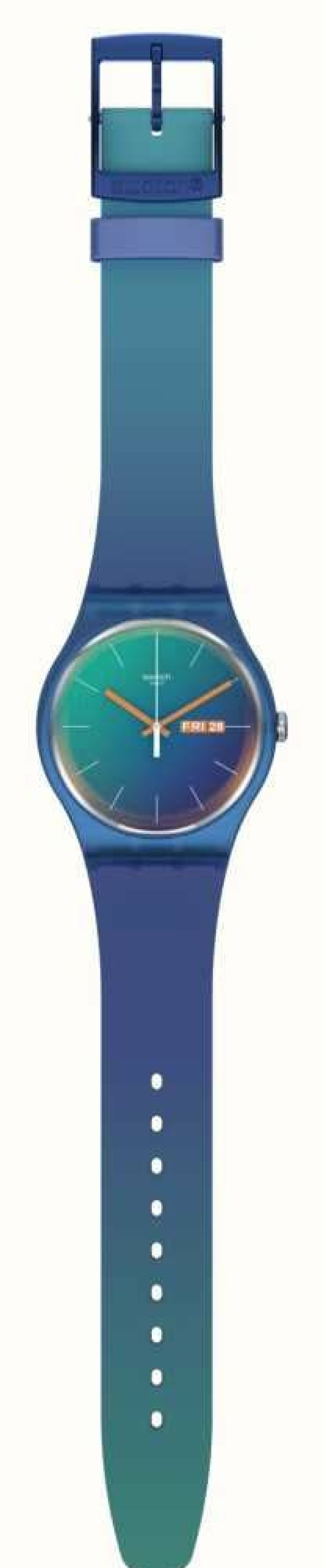 Men'S Swatch | Swatch Fade To Teal | Teal Dial | Green Blue Silicone Strap