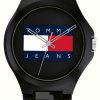 Men'S Tommy Hilfiger | Tommy Jeans Men'S | Black Flag Logo Dial | Black Silicone Strap