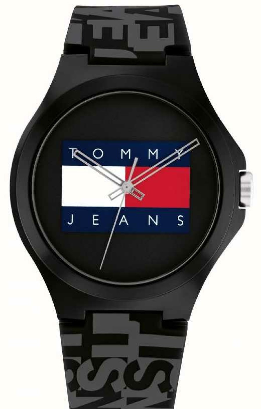 Men'S Tommy Hilfiger | Tommy Jeans Men'S | Black Flag Logo Dial | Black Silicone Strap