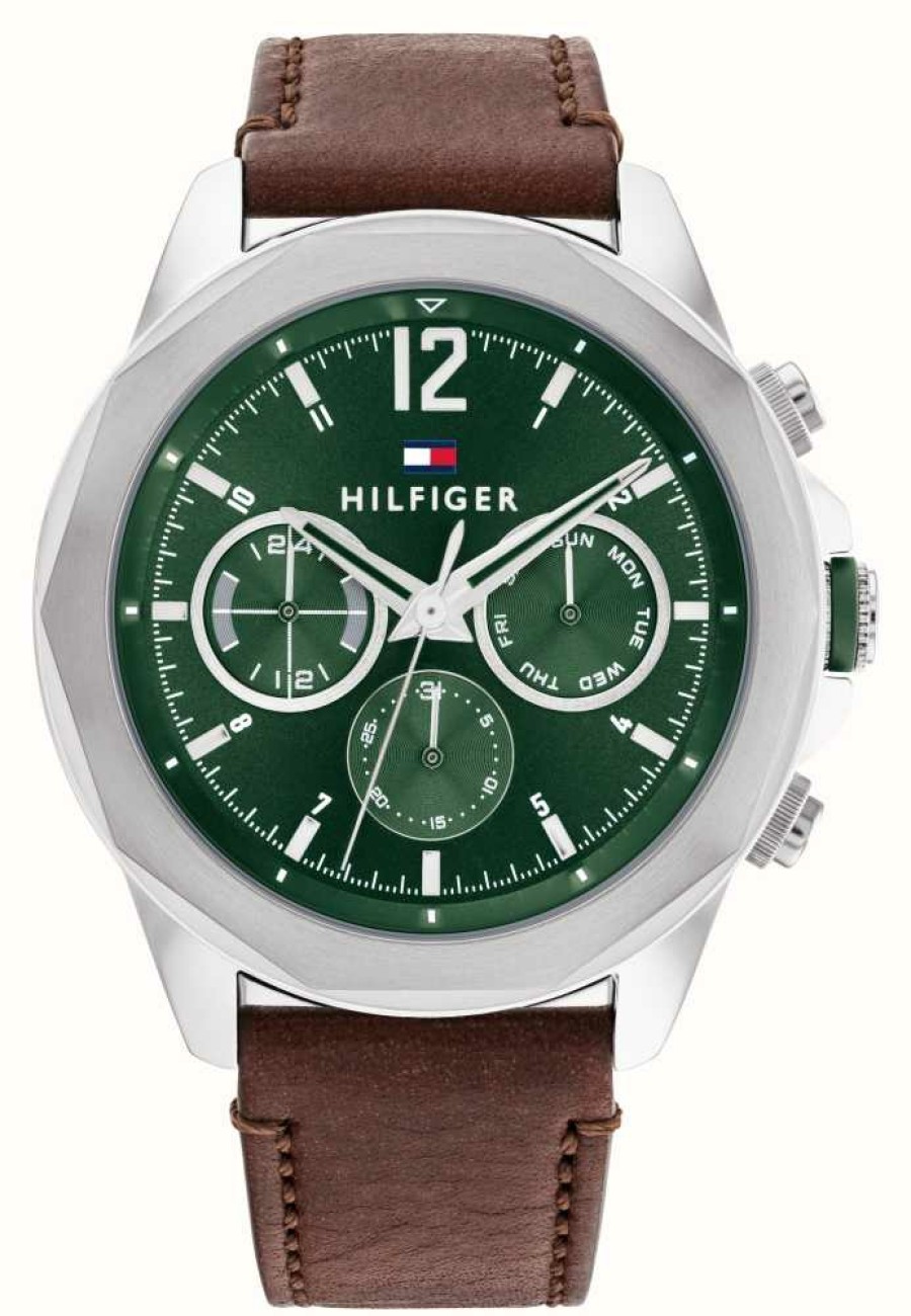 Men'S Tommy Hilfiger | Tommy Hilfiger Men'S | Green Dial | Brown Leather Strap