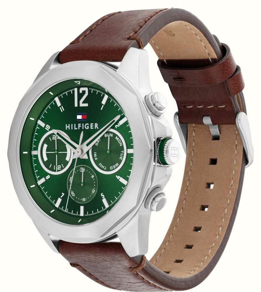 Men'S Tommy Hilfiger | Tommy Hilfiger Men'S | Green Dial | Brown Leather Strap