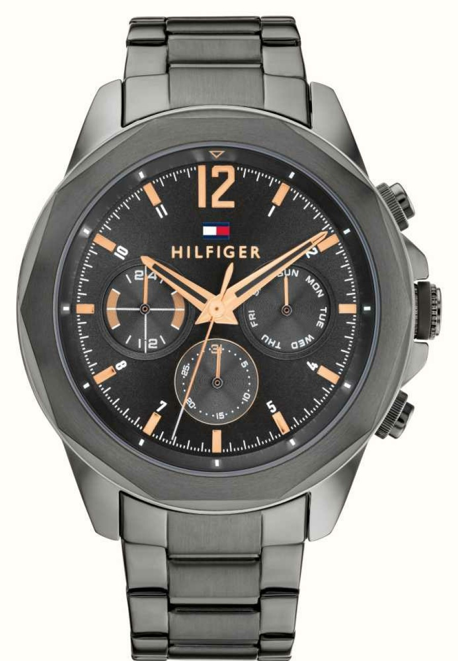 Men'S Tommy Hilfiger | Tommy Hilfiger Men'S | Black Dial | Gunmetal Stainless Steel Bracelet