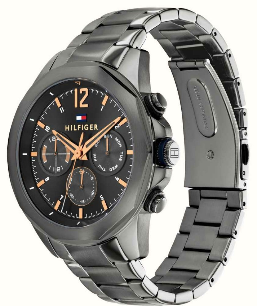 Men'S Tommy Hilfiger | Tommy Hilfiger Men'S | Black Dial | Gunmetal Stainless Steel Bracelet